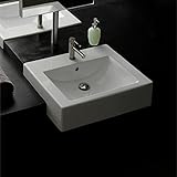 Scarabeo 8007/D-One Hole Square Ceramic Semi Recessed Sink, 24', White