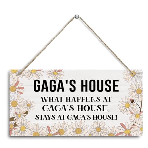 Gaga's House Sign, Gaga Home Decor Gifts, Decorative Hanging Wall Plaque Wood Sign, Farmhouse Decor for Front Door, Family Decor, Grandparents Gifts, Gaga Gift for Mother's Day Birthday Christmas