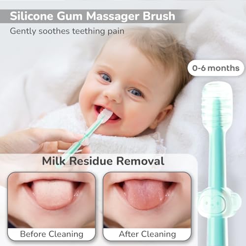 Image of R for Rabbit Tiny Smiles Pixie 3-in-1 Baby Toothbrush Set BPA-Free Silicone | Gum Massager, U-Shape & Toddler Brush with Travel Case (3Pcs) | Ultra Soft Teeth Cleaner for 0-18 M Babies (Lake Blue)