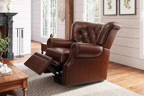 Valencia Liam Swivel Manual Recliner Chair, Mid-Century Modern Full-Aniline Leather Upholstery, 360° Swivel & Roll Arm, Space-Saving Design for Living Room or Office (Dark Chocolate) by VALENCIA THEATER SEATING - Image 7