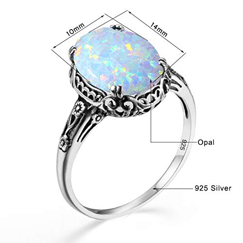 Szjinao 6Ct White Opal Ring Sterling Silver Rings For Women Floral Edwardian Antique Filigree Engagement Wedding Ring (Opal, 8) #TOP5