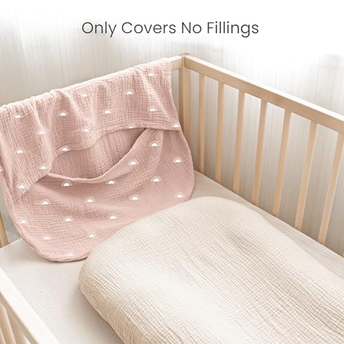 Image of Konssy Muslin Baby Lounger Cover 2 Pack, 100% Cotton Newborn Lounger Cover, Soft and Breathable Lounger Slipcover for Boys Girls, Covers Only (Oat,Pink Sun)