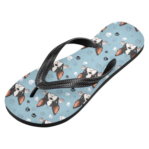 ALAZA Puppy Head Paw Footprint Flip Flops for Women Fashion Beach Slippers Comfort Mens Flip Flops Non-Slip Rubber Shower Slippers Sandal for Hotel Travel Sport,XS2
