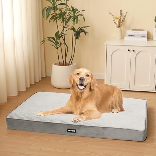 HMTOPE Orthopädisches Hundebett, 10cm Dicke Hundekissen für Mittelgroße Hunde, Grosse Hunde, Abnehmbar und Waschbar Hundematte, rutschfeste Unterseite, Wasserdichtes Innenfutter, 112 cm, Hellgrau
