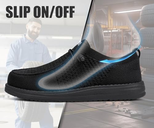 Image of LARNMERN Slip On Steel Toe Shoes Men Loafers Work Safety Lightweight Comfortable Walking Sneakers 5036(10.5 Men, Basalt Black)
