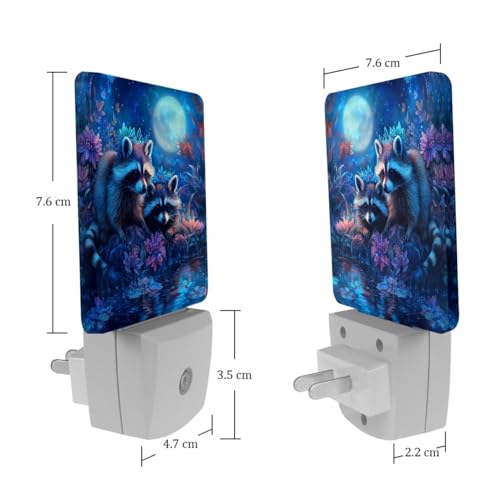 Image of NEWzone Raccoon Moon Night Light Set of 2, Auto Sensor LED Dusk-to-Dawn Nightlights, Plug-in Sensor Lamp for Bedroom Bathroom Kitchen Hallway Stairs Decorative