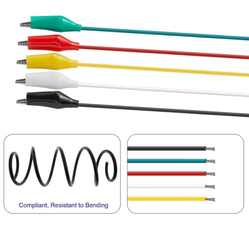 Image of 30 PCS Alligator Clips Insulated Metal, 5 Colors Crocodile Clips Electrical with Wires, Alligator Clips for Crafts, Electrical Testing, Circuit Connection, Experiment (50cm /19.68inch)