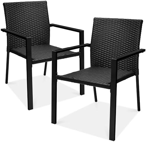 Best Choice Products Set of 2 Stackable Outdoor Wicker Dining Chairs All-Weather Firepit Armchair w/Armrests, Steel Frame for Patio, Deck, Garden, Yard – Black Best Choice Products Set of 2 Stackable Outdoor Wicker Dining Chairs All-Weather Firepit Armchair w/Armrests, Steel Frame for Patio, Deck, Garden, Yard – Black