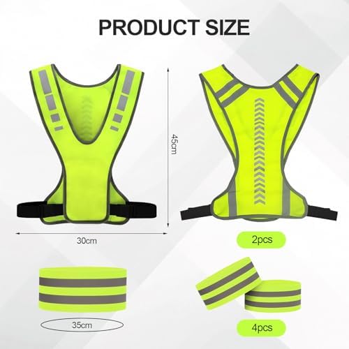 Gilet vélo réfléchissant 2PCS + 4PCS brassard de sécurité, gilet fluorescent de sécurité pour la course, le cyclisme et 