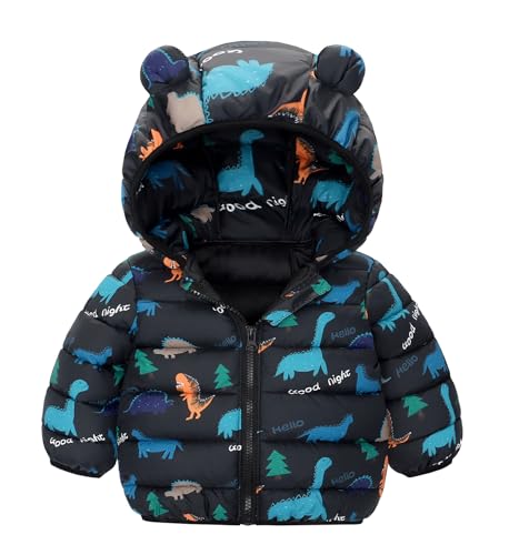 Happy Cherry Bambina Bambino Inverno Autunno Giacca Manica Lunga Cappotto Piumino con Cappuccio Carino Neonato Giubbotto Trapuntato Caldo Comodo Nero 6-12 Mesi