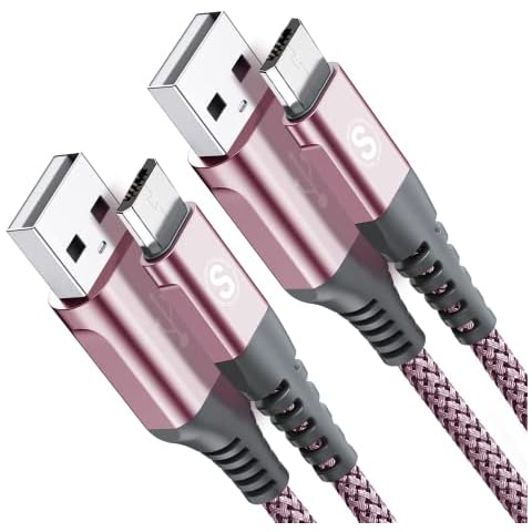 Micro USB Cable 6.6ft 2-Pack Android Charger Cable, sweguard Micro USB Nylon Braided Charger Cord for Samsung Galaxy S7 Edge S6 S2 J7 J5 J3 J3V J2,LG K10 V10,Moto E6 5 4,Kindle,Fire Tablet,PS4-Pink Cover