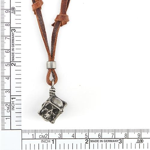 COOLSTEELANDBEYOND Mens Vintage Cube Skull Charm Pendant Necklace with Adjustable Brown Leather Cord - Image 4