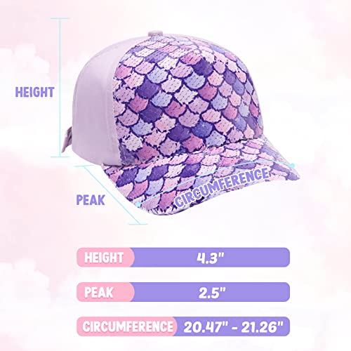 Kids Baseball Hat Mermaid Girls Baseball Cap Toddler Trucker Hat Girls Hats For Kids Ages 4-8 Adjustable Snapback Cap For Sports Travel Toddler Baseball Golf Hat With Ponytail & Messy Bun Opening #TOP6