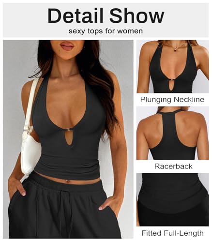 Women's Sexy Deep V Neck Halter Tops for Women Ribbed Racerback Tank Slim Fit Trendy Y2k Summer Going Out Sleeveless Top4