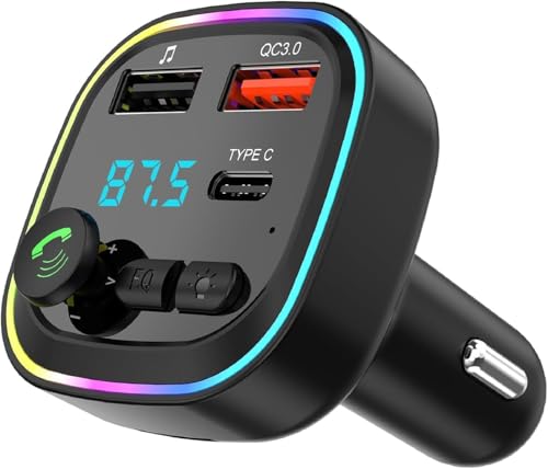 Car Bluetooth Transmitter,5.3 FM Bluetooth Car Adapter,PD 20W & QC 3.0 Fast Charging,FM Bluetooth Transmitter Car Dual Usb+1 Type-C,Hands Free Calling FM Transmitter Bluetooth Car,Supports USB/TF/SD
