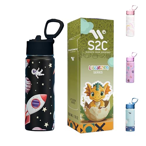 S2C - Kids Water Bottle for School - 550ml Stainless Steel Leakproof BPA-Free Insulated for Hot & Cold Drinks Perfect for Boys & Girls Durable Safe & Eco-Friendly (BLACK SPACE)