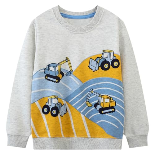 Funnymore Toddler Boy Sweatshirt Clothes Spring Fall Winter Long Sleeve Shirt Fashion Pullover Top Clothing Outfits Grey Construction Vehicle 5t