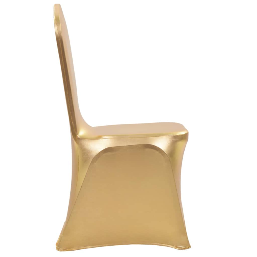 Lot de 6 housses de chaise extensibles dorées pour mariage, banquet et conférence, 100 % élasthanne, extensibles, adaptées aux chaises jusqu'à 100 cm de hauteur totale, montage facile