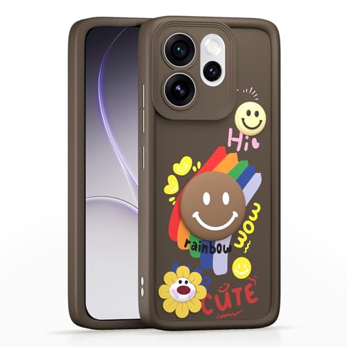 Image of Pikkme Back Cover for Oppo Reno 15 Pro Mini 5G | Soft Silicone| Cute Rainbow Smile & 3D Cartoon Flower Design | Shockproof Raised Camera Protection Bumper Case (Brown)