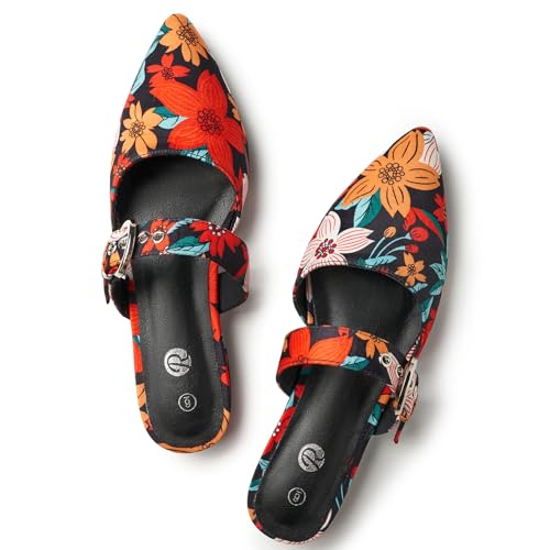 Rekayla Mules for Women Pointed Toe Flats Comfortable Women Adjustable