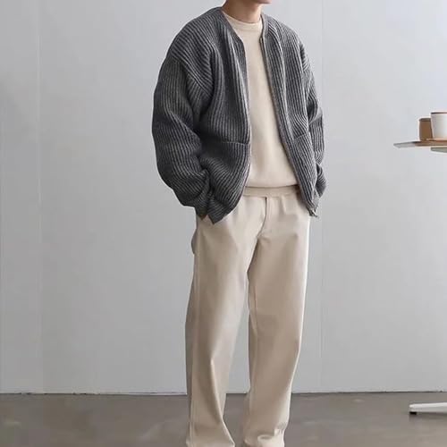 Trendy Cardigan for Men, Mens Cardigan Sweater Casual Long Sleeve Knit Sweaters (Color : Beige, Size : XX-Large)2