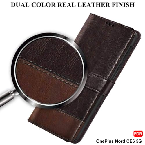 Image of TheGiftKart Flip Back Cover Case for OnePlus Nord CE 6 5G | Dual-Color Leather Finish | Inbuilt Stand & Pockets | Wallet Style Flip Back Case Cover for OnePlus Nord CE6 (Faux Leather, Coffee & Brown)