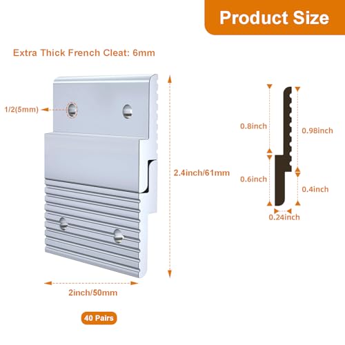 Image of Apragaz 2 inch French Cleat, Heavy Duty Hanging Picture and Mirror Hanger, Keep Level, Aluminum, Holds 30 lbs. per Pair,40 Pair