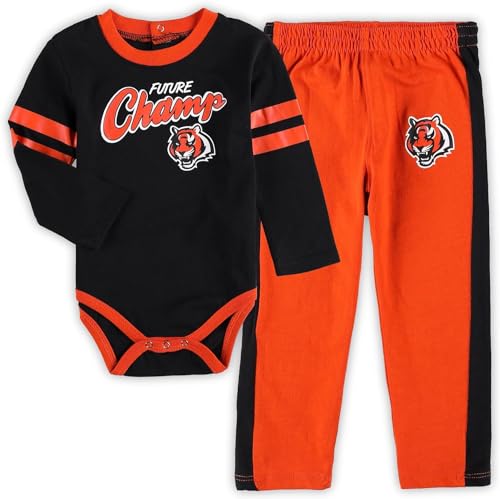 Outerstuff NFL Newborn Infants Little Kicker 2 Piece Creeper Bodysuit Romper and Pants Set (Cincinnati Bengals, 6-9 Months)