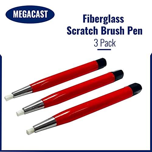 Megacast Fiberglass Scratch Brush Pen - 3 Pack - Jewelry, Watch, Coin Cleaning, Electronic Applications, Rust and Corrosion Removal