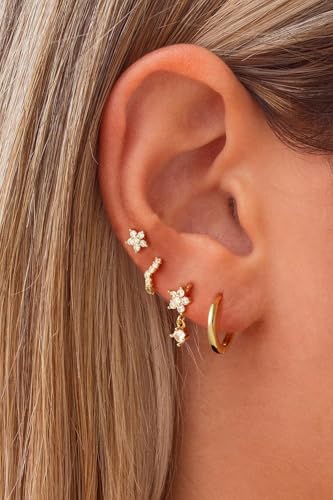Gold Small Hoop Earrings Set for Women,14K Gold Plated Dainty Small Huggie Hoop Earrings For Women,Flat Back Stud Earrings,Gold Earrings Stack Sets For Multiple Piercing,Hypoallergenic Dangle Cartilage Earrings For Women Trendy Jewelry Gifts2