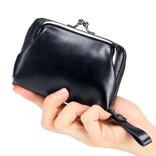 Genuine Leather Small Wallet for Women 9 Card Slots Kiss Lock Coin Pocket Kiss Clasp Mini Purse2