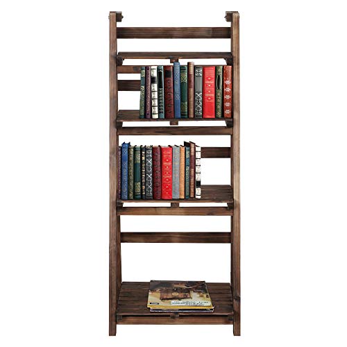 YAHEETECH 4-Tier Wooden Foldable Ladder Shelf Magazine Holders Literature Racks Plant Stands Folding Flower Display Pot Decorative Storage Free Standing Indoors/Outdoors Rustic No Assembly Required
