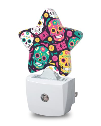 Image of Skeleton Star Night Light Plug in, Decorative Night Light for Kids Room Nursery Bedroom, Soft Glow Sensor Lamp for Hallway Bathroom, Compact Energy Saving