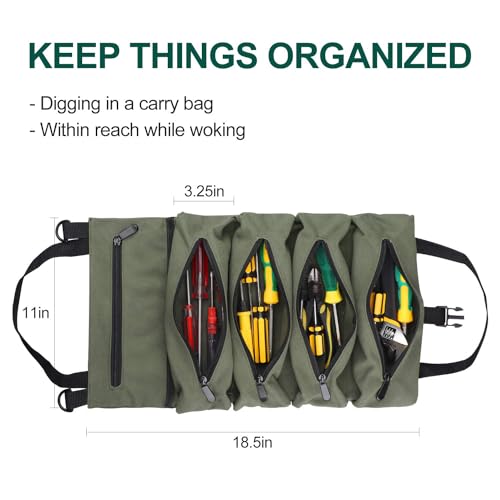 BAQRAXIA Tool Bag, Roll Up Small Tools Box Storage, Heavy Duty Tool Organizer, Tool Gifts for Men Dad Husband Boyfriend Grandpa, Gifts for Birthday (Green) 3 BAQRAXIA Tool Bag, Roll Up Small Tools Box Storage, Heavy Duty Tool Organizer, Tool Gifts for Men Dad Husband Boyfriend Grandpa, Gifts for Birthday (Green) - Image 3