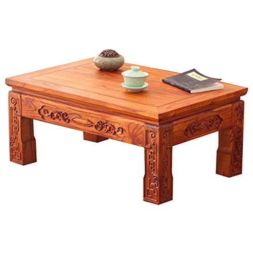 Table basse en bois d'orme massif, table à manger basse de salon sculptée - 2
