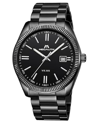 MEGALITH Orologio Uomo Acciaio Inossidabile: Analogico Affari Orologi con Fecha Luminosa - Regalo per Lavoro Uomo Anniversario Compleanno Festa del Papà - Nero