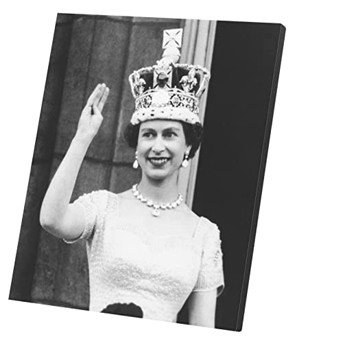 Poster Reine Elisabeth II noir et blanc pour salon vintage tableau toile 60x72