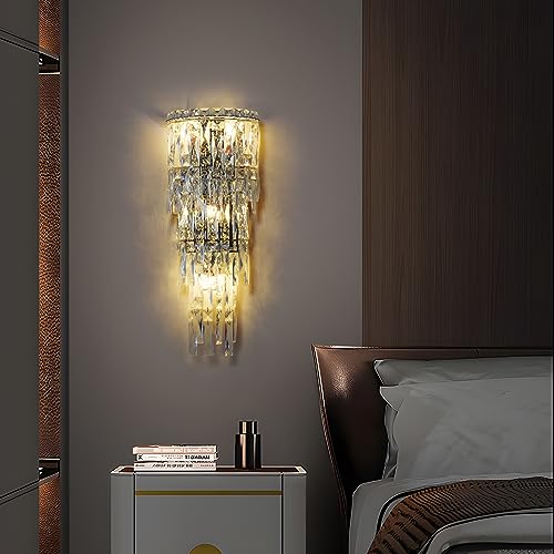 Wall Sconces,Modern Crystal Wall light Fixtures Indoor Luxury Chrome Wall Lamp,K9 Acrylic Crystal Drops Wall Lamp,Elegant Wall Lighting for Bedroom Bathroom Hallway Living room Mirror Bedside - Image 8