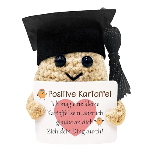 Yuwnd Glücksbringer Glücksbringer Prüfung Bachelor Geschenk Schultüte Erwachsene Kreative Strickwolle Kartoffel Puppe Einschulung GeschenkPositiver mit Energiekarte