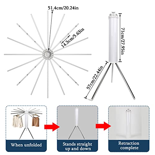 Ziaerkor Tripod Clothes Drying Rack Folding Indoor Portable, Laundry Drying Rack Clothing Collapsible No Assemble, Pasta Coat Rack Stand Foldable Outdoor 16 Drying Rod Capacity 50Kg/110Lb #TOP2