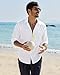 Alimens & Gentle Mens Cotton Linen Textured Shirt Long Sleeve Button Down Shirts Casual Summer Beach Wedding Tops with Pocket White Large