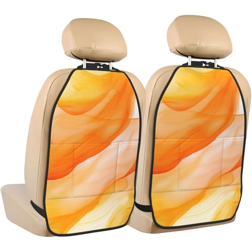 Watercolor Pastel Orange And Yellow Color Car Seat Back Kick Protectors,2 Pack Kick Mats With Storage Pockets For Vehicles To Protect From Dirt Mud Scratches