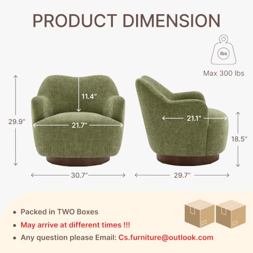 Image of KISLOT Swivel Accent Chair Set of 2,Upholstered Barrel Chair with Curves Camel Back Design,Modern Arm Chair with Wooden Base for Living Room Bedroom Reading Waitingroom,Sage Green