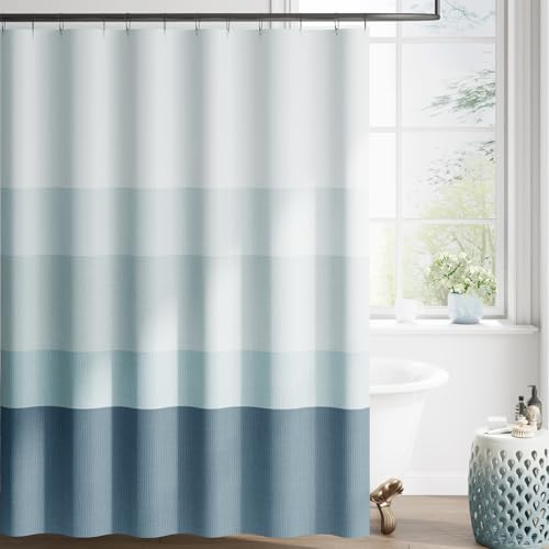 jinchan Ombre Ocean Blue Striped Shower Curtain Waterproof Fabric Shower