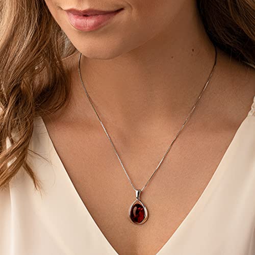 PEORA Genuine Baltic Amber Pendant Necklace, Earrings and Bracelet, Sterling Silver, Floating Oval Shape Design, Cognac Color, 100% Natural from Baltic Region, Real Baltic Amber Jewelry for Adults2