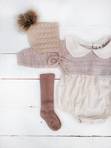 Mali Wear Baby Toddler Bonnet Knit Hat Cotton With Removable Pom Pom Unisex Newborn Infant Natural Baby Clothes (Tan Knit, 6-12M) #TOP2