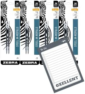 Zebra G-402 Stainless Steel Pen JK-Refill, Fine Point, 0.5mm, Black Ink, 8-Count Bundle with a 6x4 Notepad