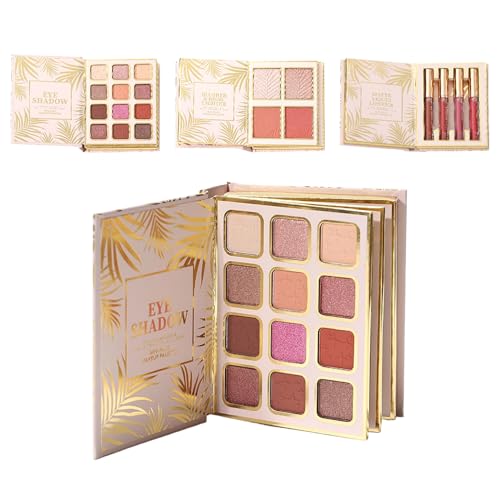 zjhukfmc Palette De Maquillage Livre - 12 Couleurs Fard À Paupières Fusionnable,À Paupières Pailletée Style Livre Avec 4 Fards À Joues Et 4 Brillants À Lèvres |...