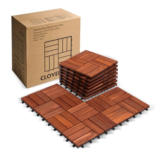 10 PCs Interlocking Wooden Deck Tiles 12x12 inches, Waterproof All ...