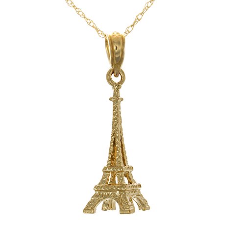 14k Yellow Gold 3-D French Eiffel Tower Charm Necklace Pendant